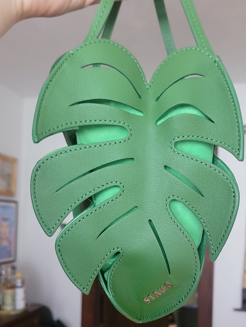 STAUD Green Monstera Leather And Suede Handbag